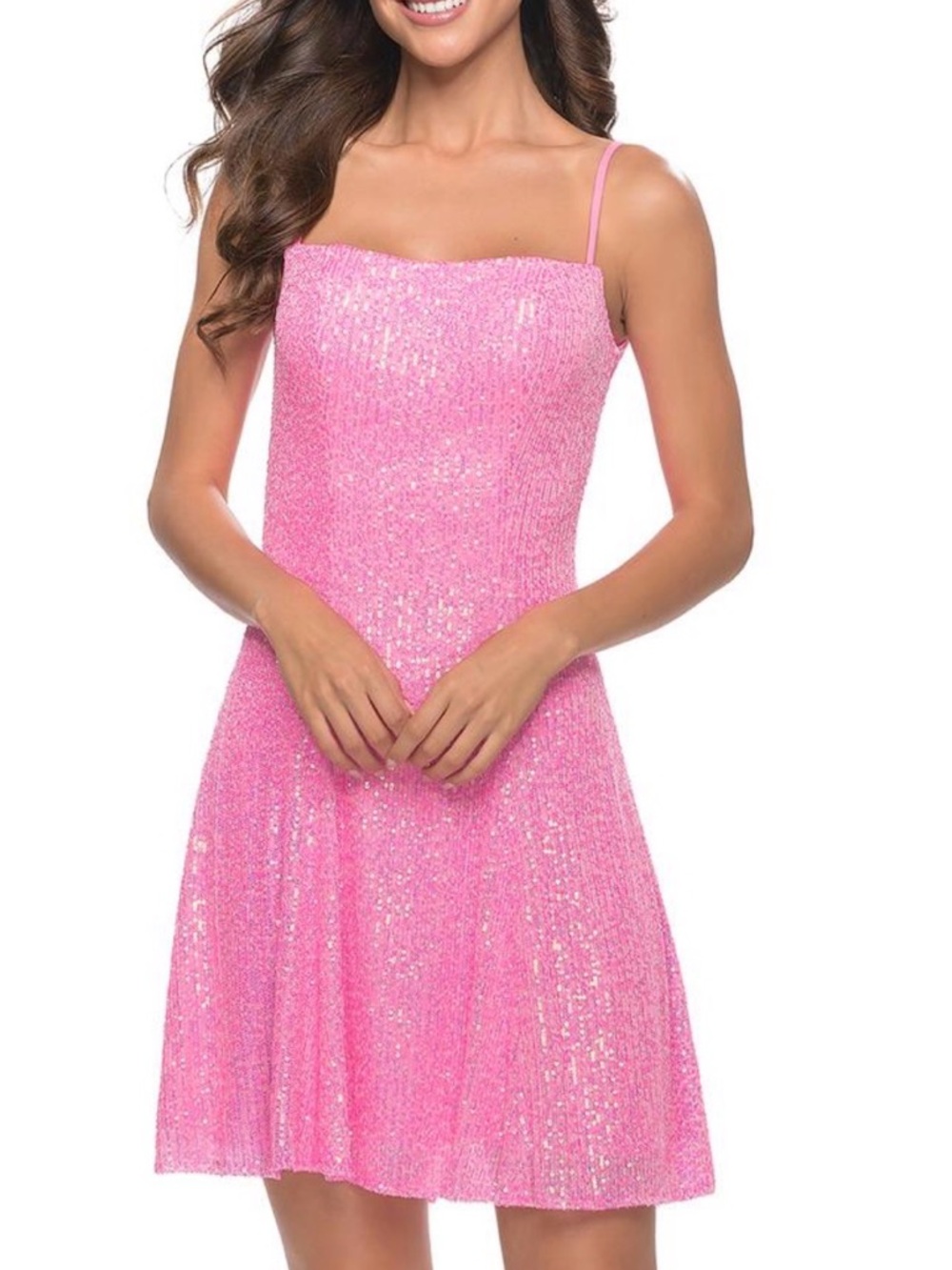 LA FEMME 30351 Sparkling Pink Sequin A-Line Dress